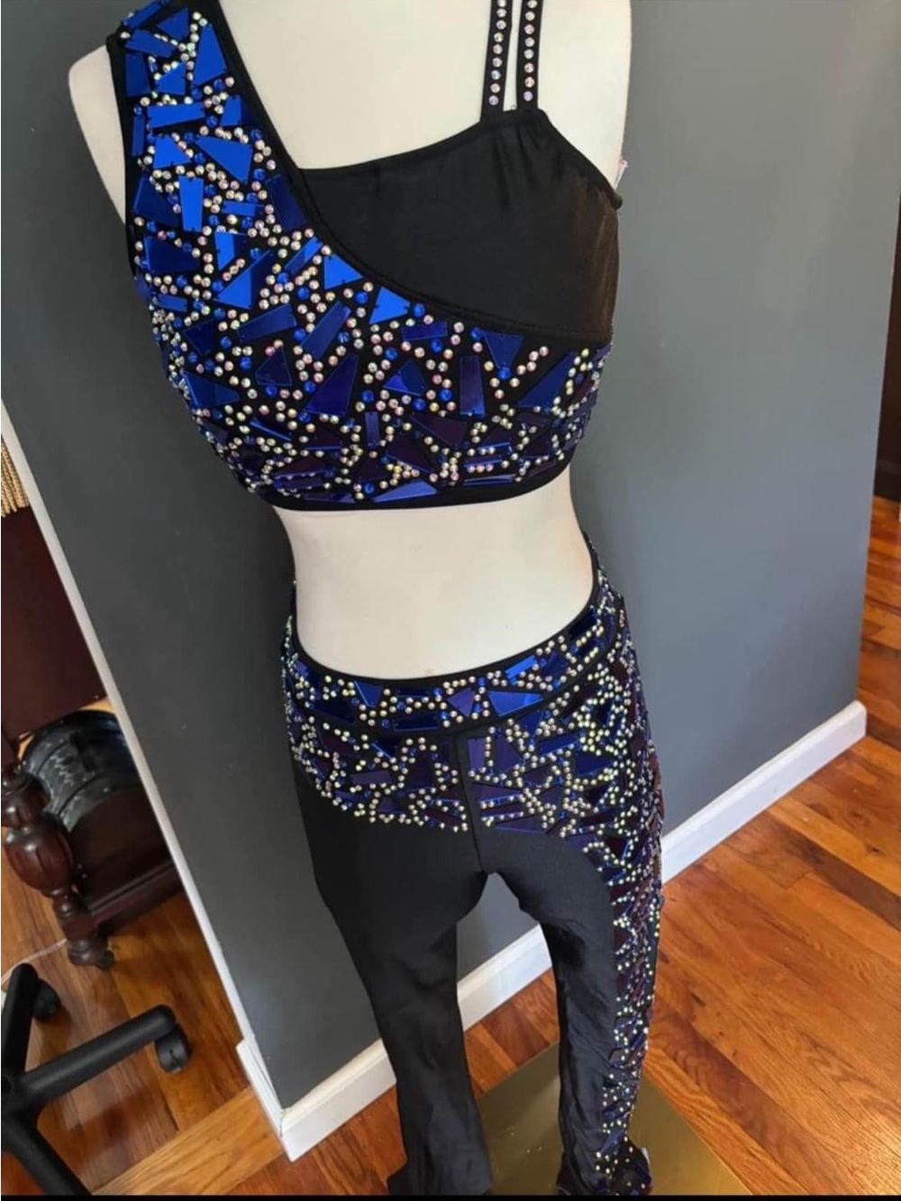 Glamour Black & Blue Embellished Dance Track Pants and Crop Top Set
